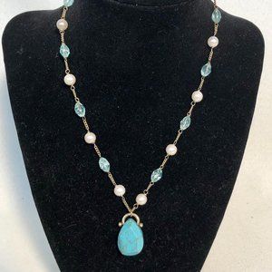 Turquoise, pearl and bead necklace!  Great gift!